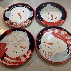 Debbie Mumm Snowman Themed Ceramic Plates Set of 4